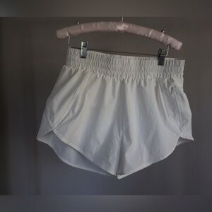 Women's White Athletic Shorts - Elastic Waist, Pocketed Size Large